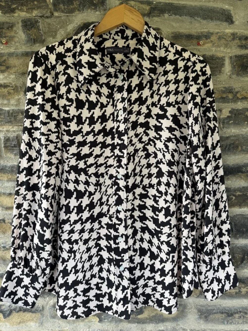 Marks & Spencer Beige White Abstract Houndstooth Shirt UK 16 Statement Blouse